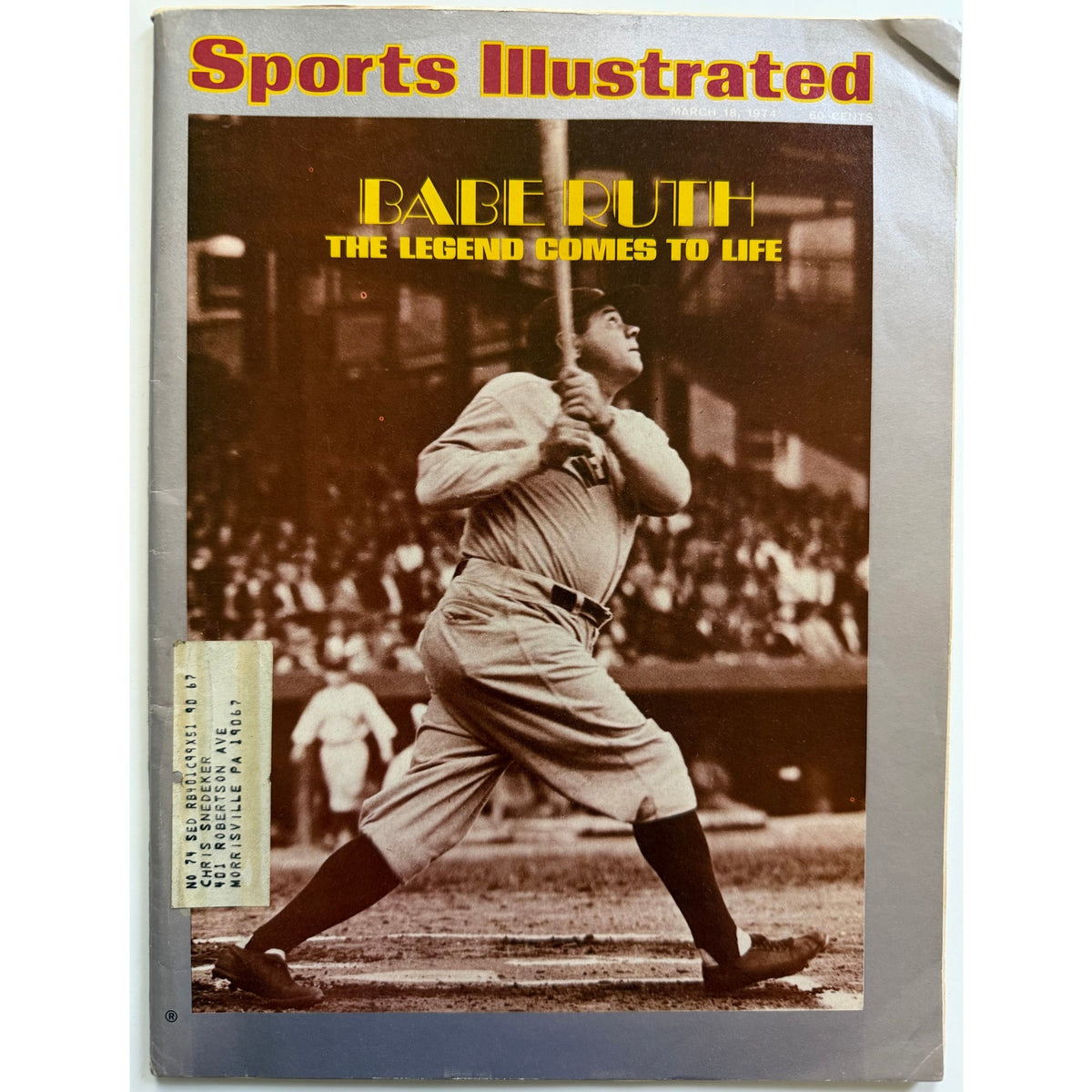 1974 Sports Illustrated Babe Ruth Magazine Bambino Sultan of Swat, SI, Home Run King, New York Yankees, Bosto Red Sox, Brooklyn Dodgers