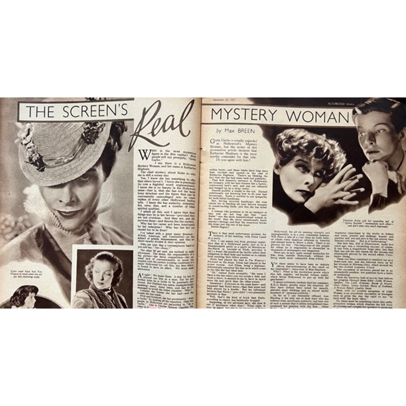 1937 UK Katherine Hepburn Magazine Picturegoer, Hollywood, Little Women, Bringing Up Baby, African Queen, Mary of Scotland, Oscar