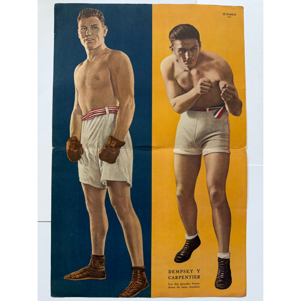 RARE 1937 Jack Dempsey Georges Carpentier Poster Mag Fold Out Manassa Mauler, Boxing, Heavyweight Champion of the World