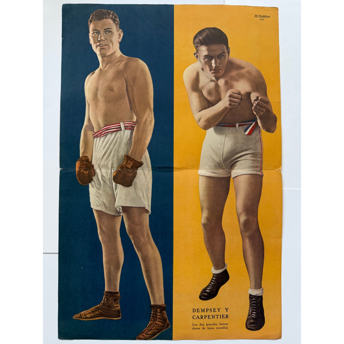 RARE 1937 Jack Dempsey Georges Carpentier Poster Mag Fold Out Manassa Mauler, Boxing, Heavyweight Champion of the World