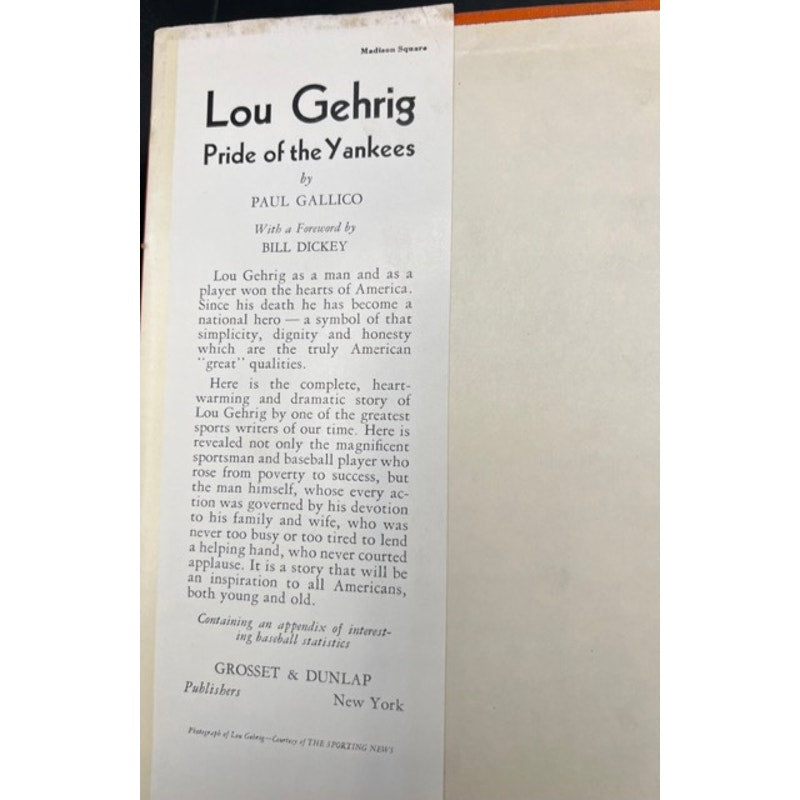 1942 Pride of the Yankees Book, Lou Gehrig, Gary Cooper First Edition, New York Yankees, Iron Horse, Babe Ruth, Yanks Near Mint