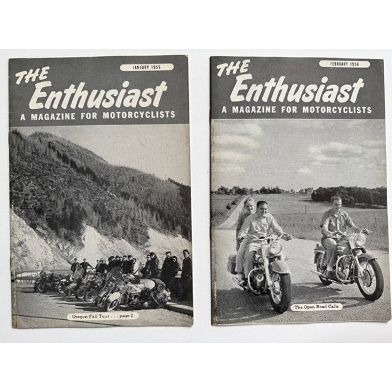 2 Rare 1956 The Enthusiast Motorcycle Magazines Jan & Feb Harley Davidson Motorcycles