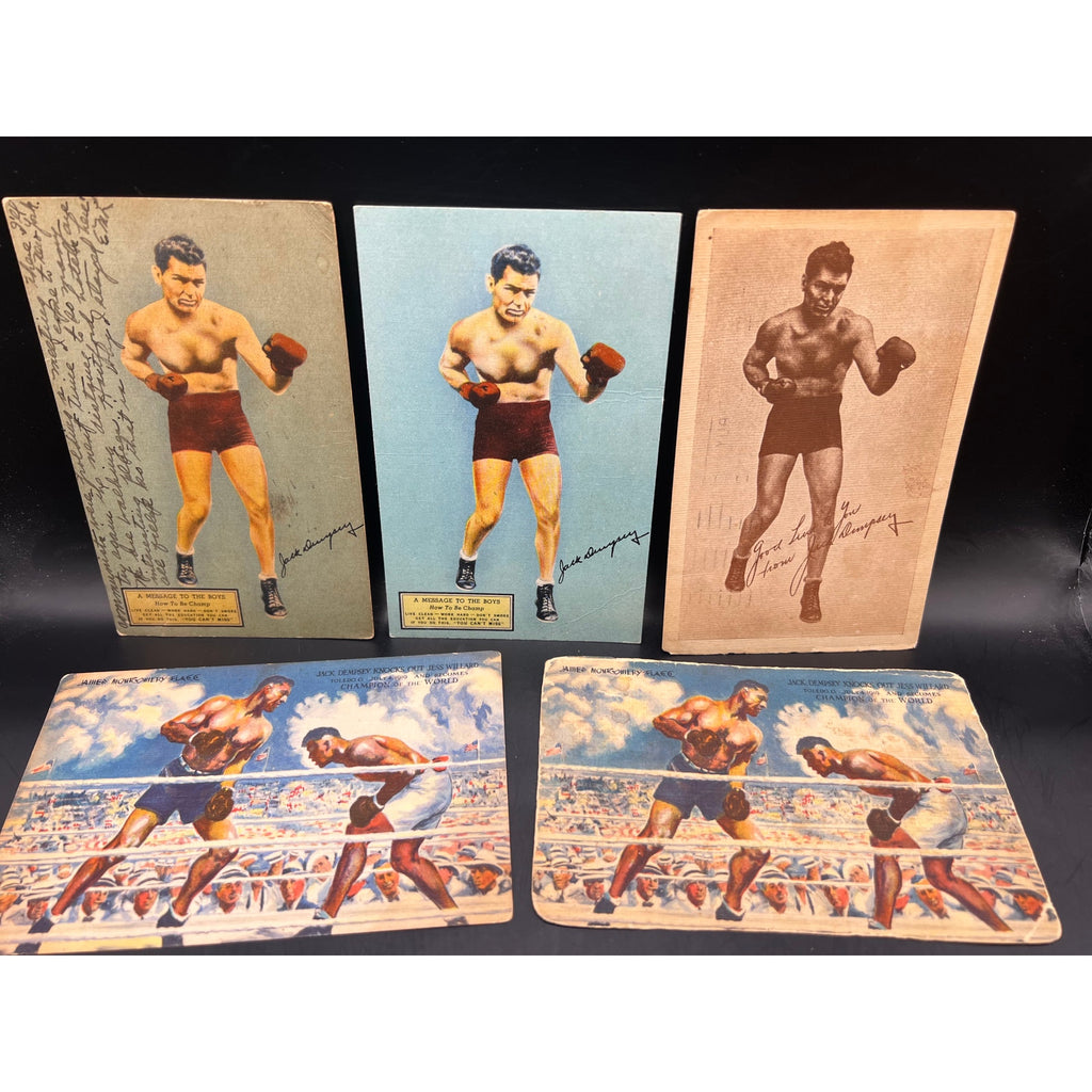 5 - 1930s Jack Dempsey Postcards Manassa Mauler Heavyweight Champ, Boxing Cards