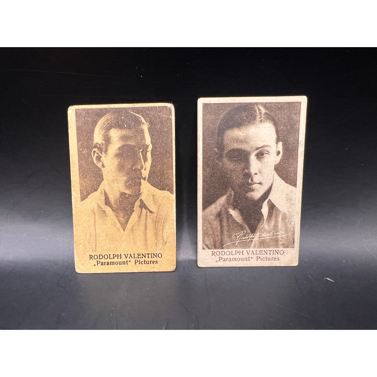 2 Rare Danish 1920's Rudolph Valentino Tobacco Cards Sport Cigarettes Hollywood, Sheik, Son of the Sheik, Blood and Sand, Eagle, Cobra