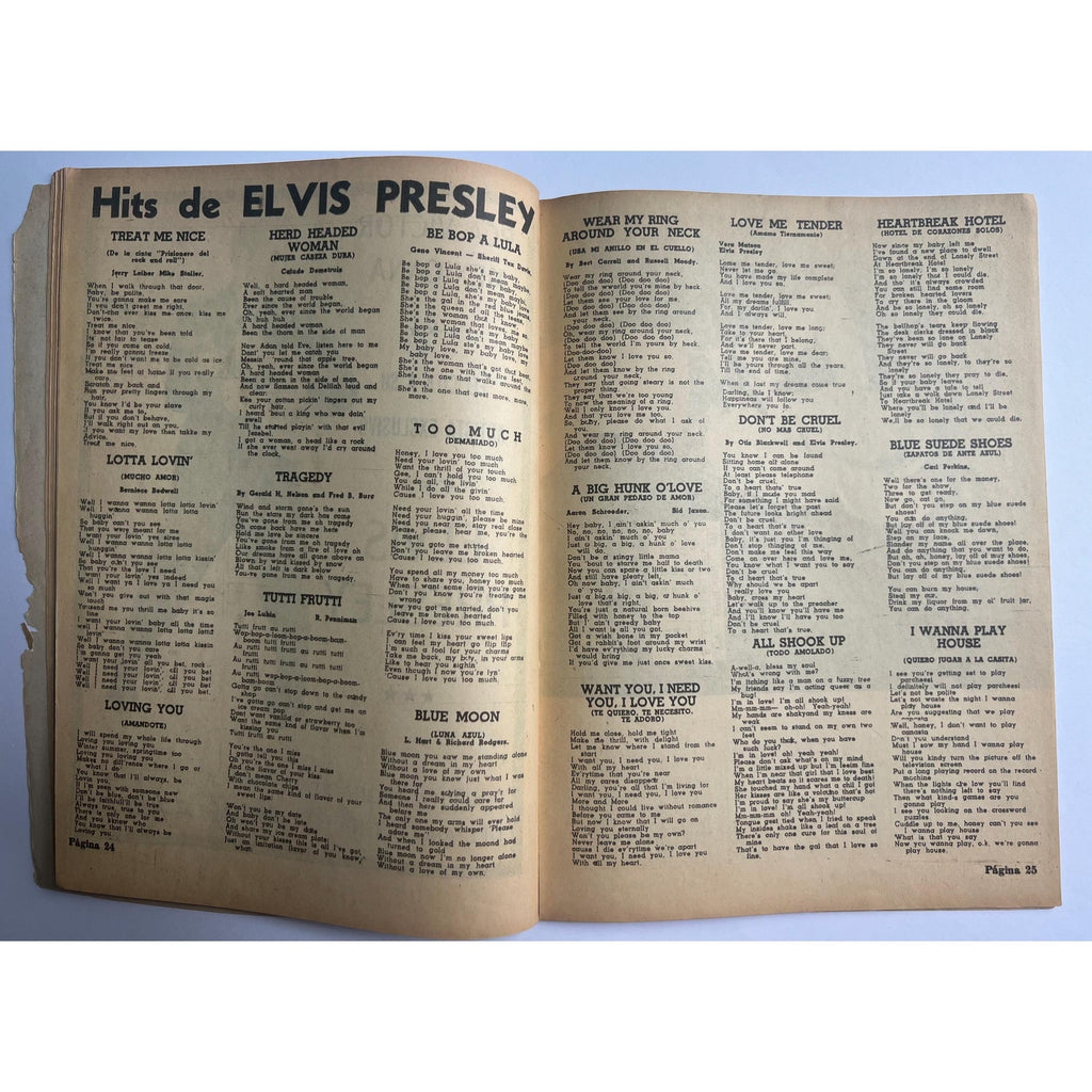 Uber Rare 1959 Mexican Elvis Presley Magazine Notitas Musicalas King of Rock n Roll, Graceland, Hound Dog, TCB, EP, Jailhouse Rock