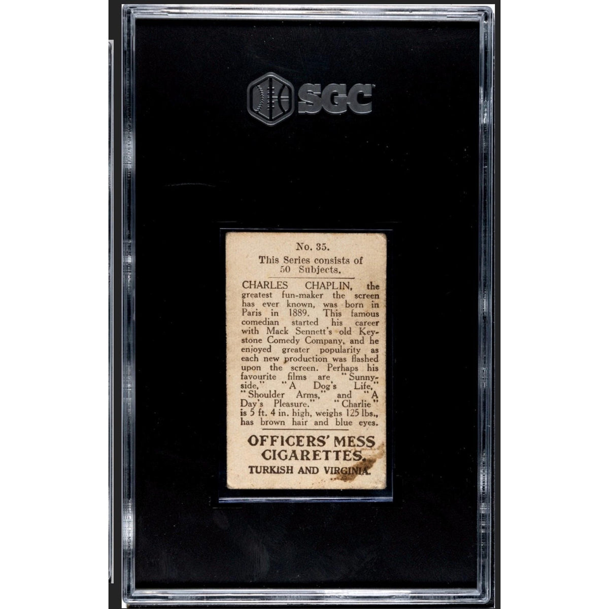 1923 African Tobacco Charles Chaplin SGC 1.5 Highest Grade Charlie Chaplin