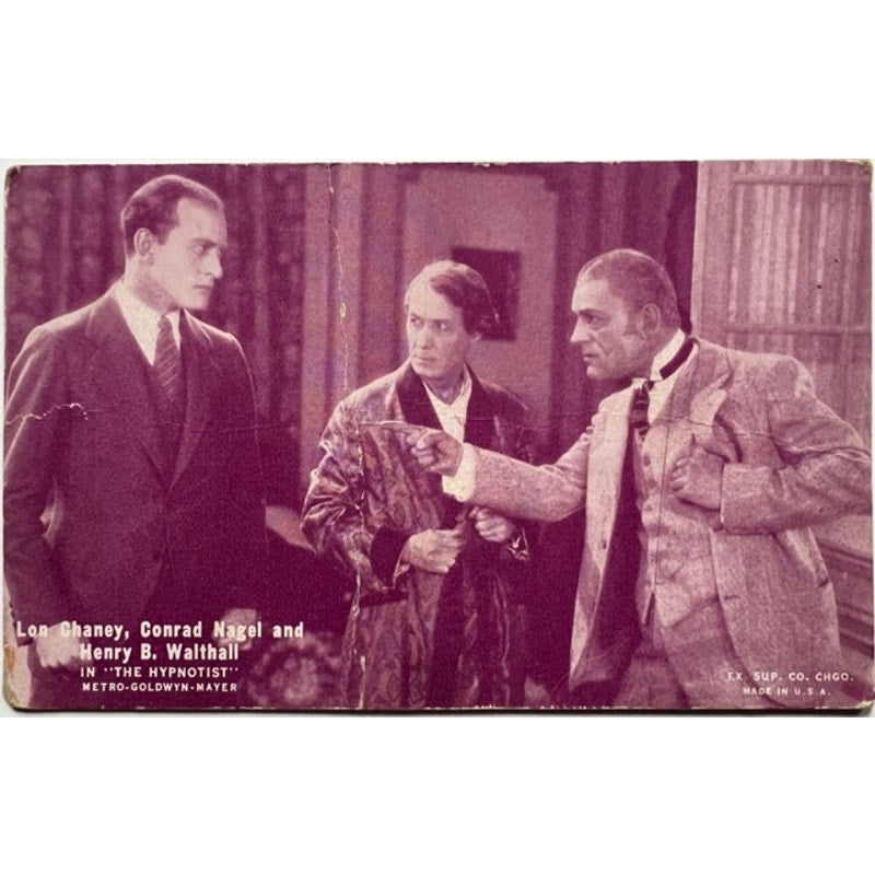 1927 Lon Chaney Exhibit Card Tinted Post Card London After Midnight, The Hypnotist, Phantom of the Opera, Hunchback of Notre Dame
