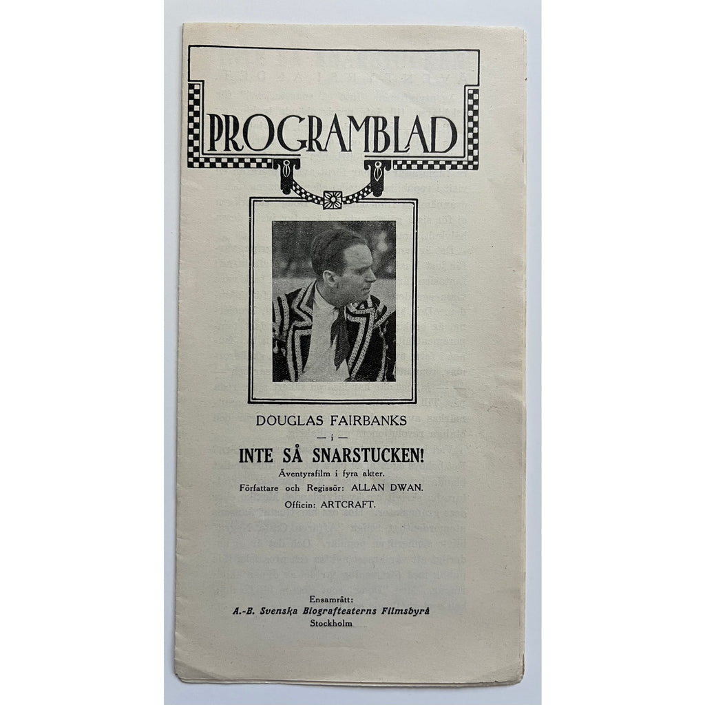 RARE Swedish 1920 Douglas Fairbanks Program from 1918 Headin South, Hollywood