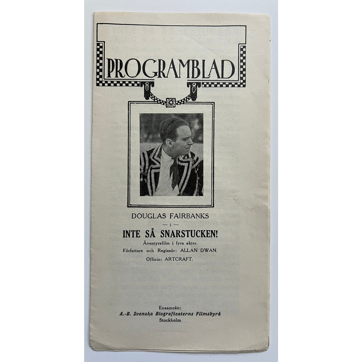 RARE Swedish 1920 Douglas Fairbanks Program from 1918 Headin South, Hollywood
