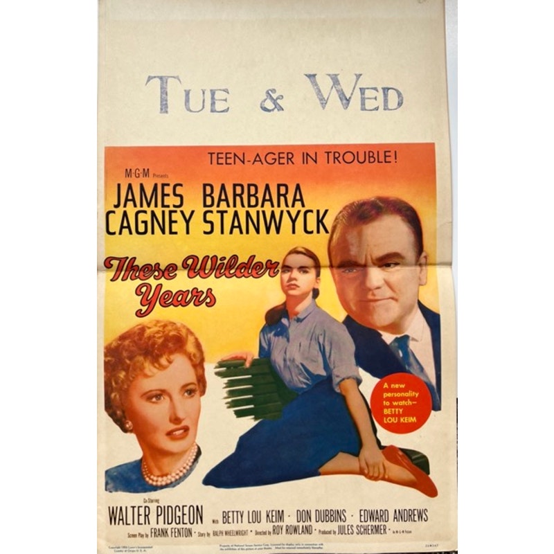 Original 1956 These Wilder Years Half Sheet Movie Poster James Cagney Barbara Stanwyck, Double Indemnity, Yankee Doodle Dandy, Public Enemy
