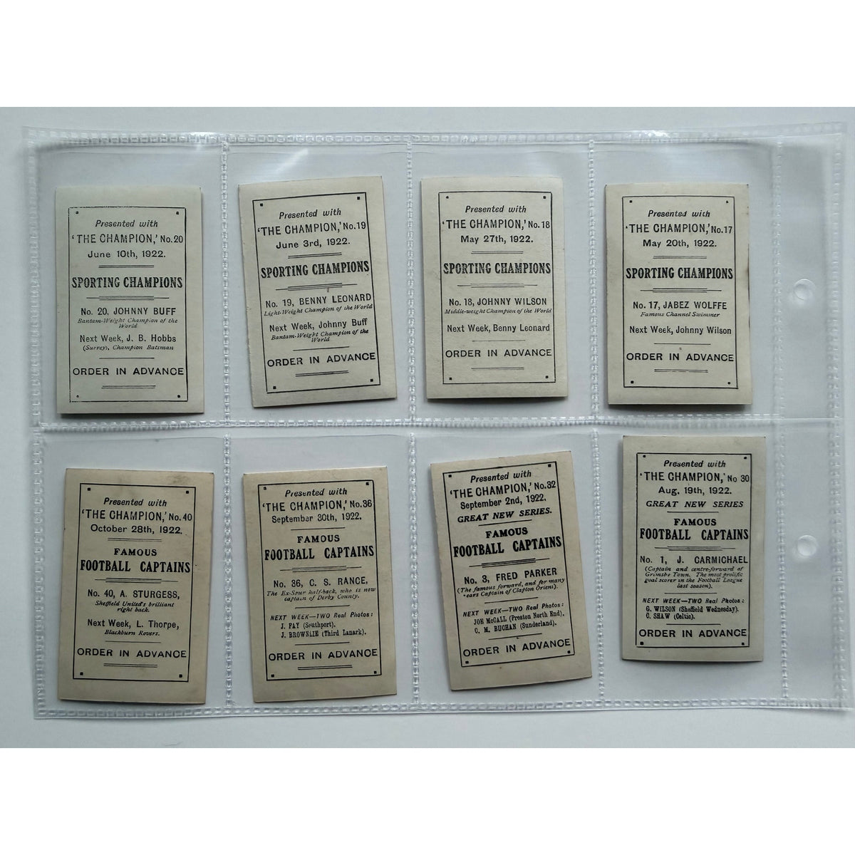 1922 Sporting Champions 30 Card Set Boxing, Horse Racing, Football Benny Leonard, Battling Siki, Kid Lewis