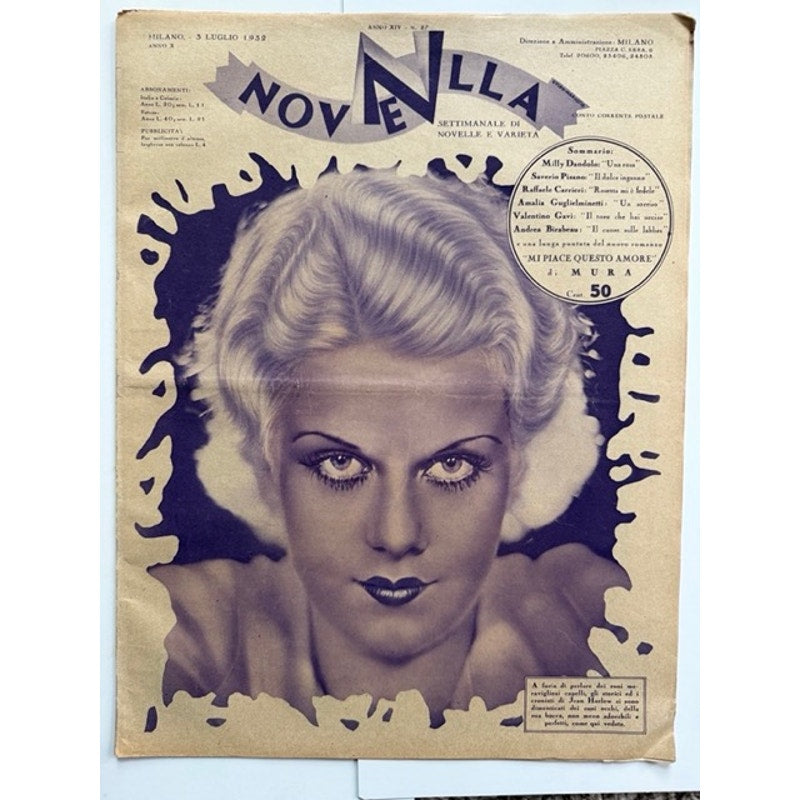 RARE Italian 1932 Jean Harlow Magazine Hollywood, Red Dust, Saratoga, Riff Raff