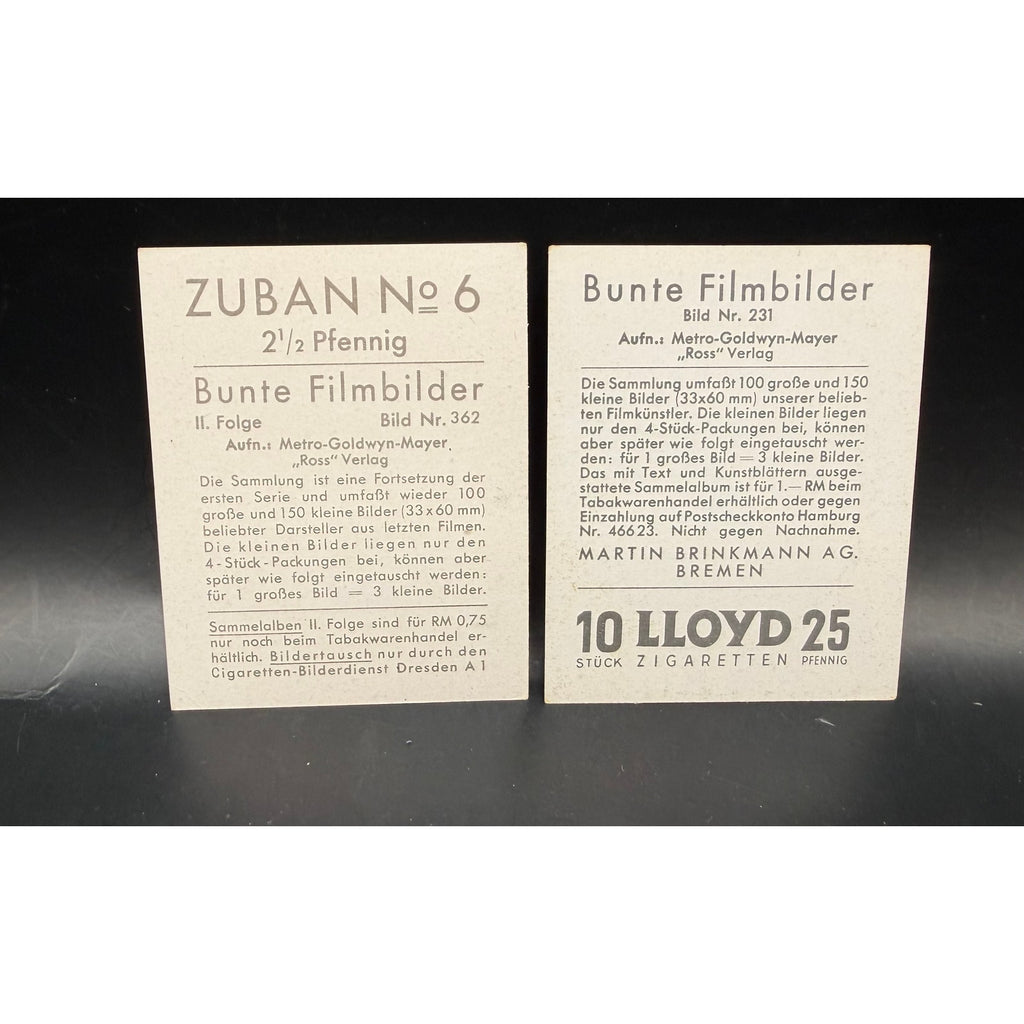 2 - RARE 1930s Jean Harlow Lloyd and Zuban Cards Platinum Blonde, Hollywood, Saratoga, Public Enemy, Red Dust, Wife vs. Secretary