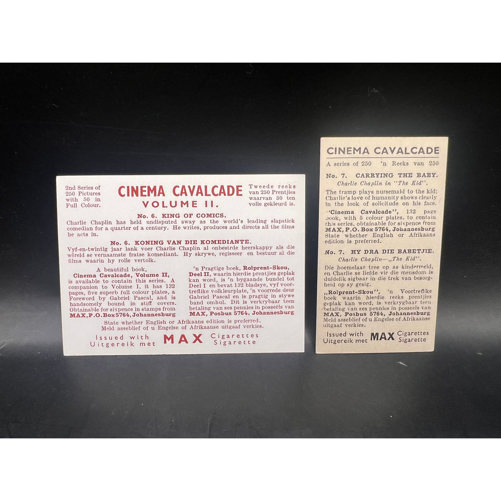 2 Cinema Cavalcade Charlie Chaplin Cards Charles Chaplin The Kid, City Lights, Modern Times, The Great Dictator, Monsieur Verdoux