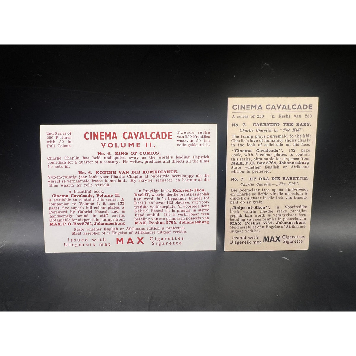 2 Cinema Cavalcade Charlie Chaplin Cards Charles Chaplin The Kid, City Lights, Modern Times, The Great Dictator, Monsieur Verdoux