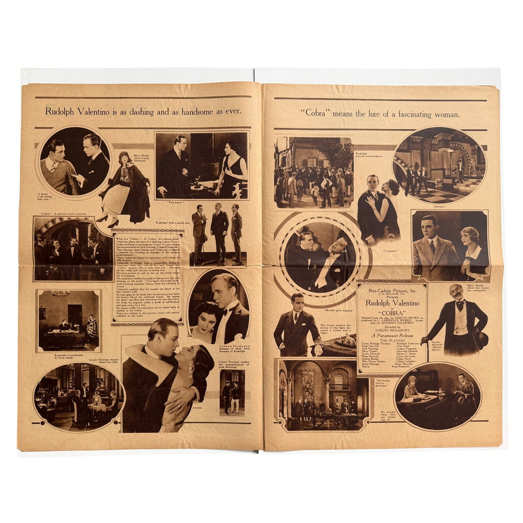 RARE 1925 Cobra Screen Scrapbook, Palace Theater, Cobra Movie Advertisement, The Sheik, Blood and Sand, Four Horsemen of the Apcalypse