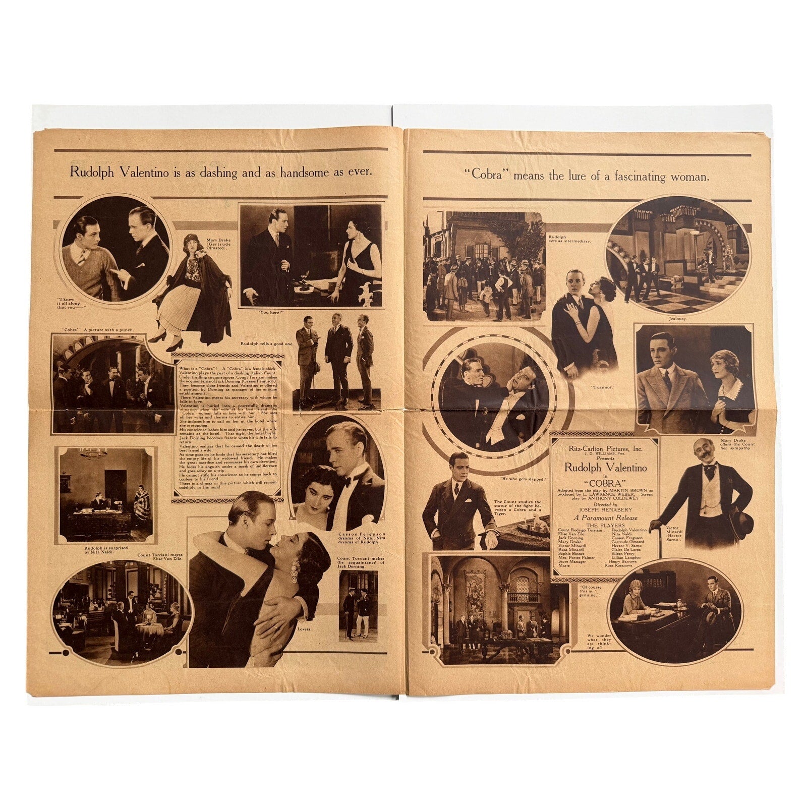 RARE 1925 Cobra Screen Scrapbook, Palace Theater, Cobra Movie Advertisement, The Sheik, Blood and Sand, Four Horsemen of the Apcalypse