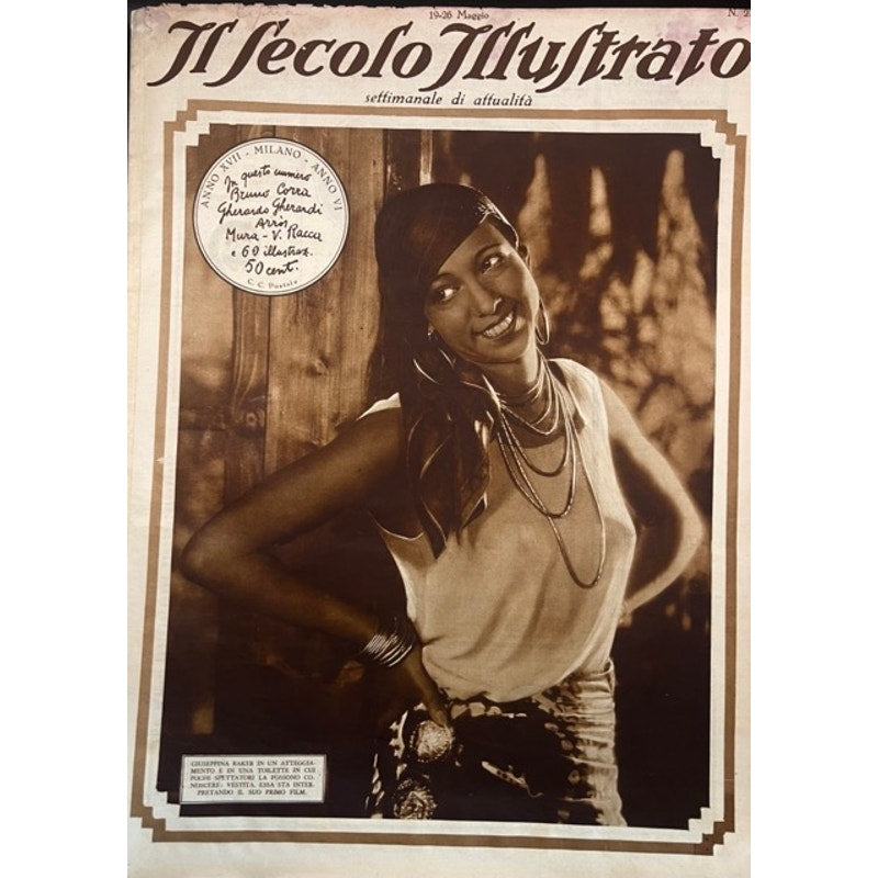 Gorgeous Italian 1926 Illustrated Josephine Baker Magazine Siren of the Tropics, Folies Bergere, Banana Costume, Black Venus, Black Pearl