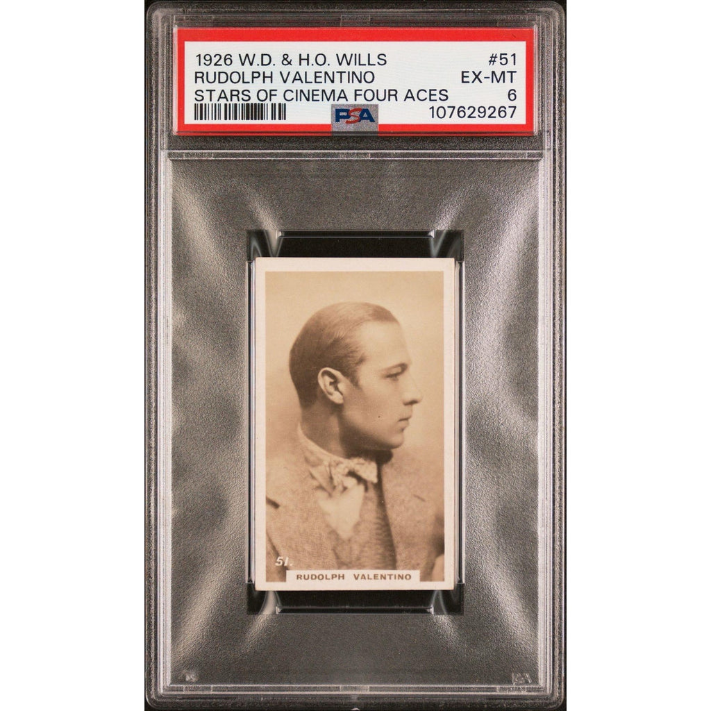 Original 1926 W.D. & H.O. Rudolph Valentino PSA 6 Four Aces Stars of Cinema Tobacco Card, Silent Movie, Latin Lover, Sheik, Hollywood, Cobra