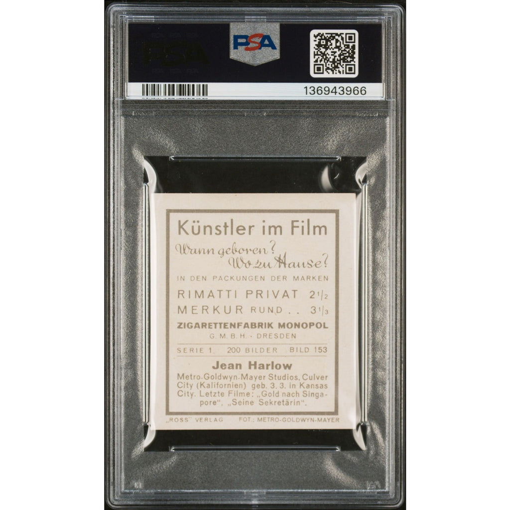 RARE 1939 Monopol Jean Harlow PSA 4, Only 5 Graded! Dinner at Eight, Saratoga, Public Enemy, Riff Raff, Wife vs. Secretary, Hollywood
