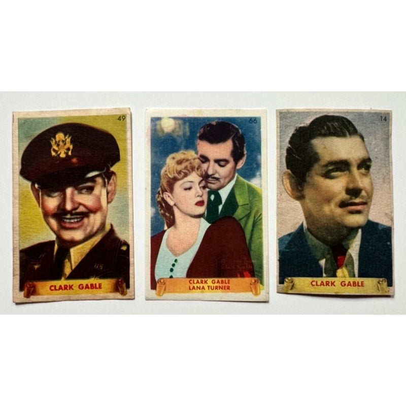 3 RARE 1930s 1940s Clark Gable Cards Gone with the Wind, Misfits, Mutiny Bounty, It Happened One Night, Saratoga, Hold Your Man