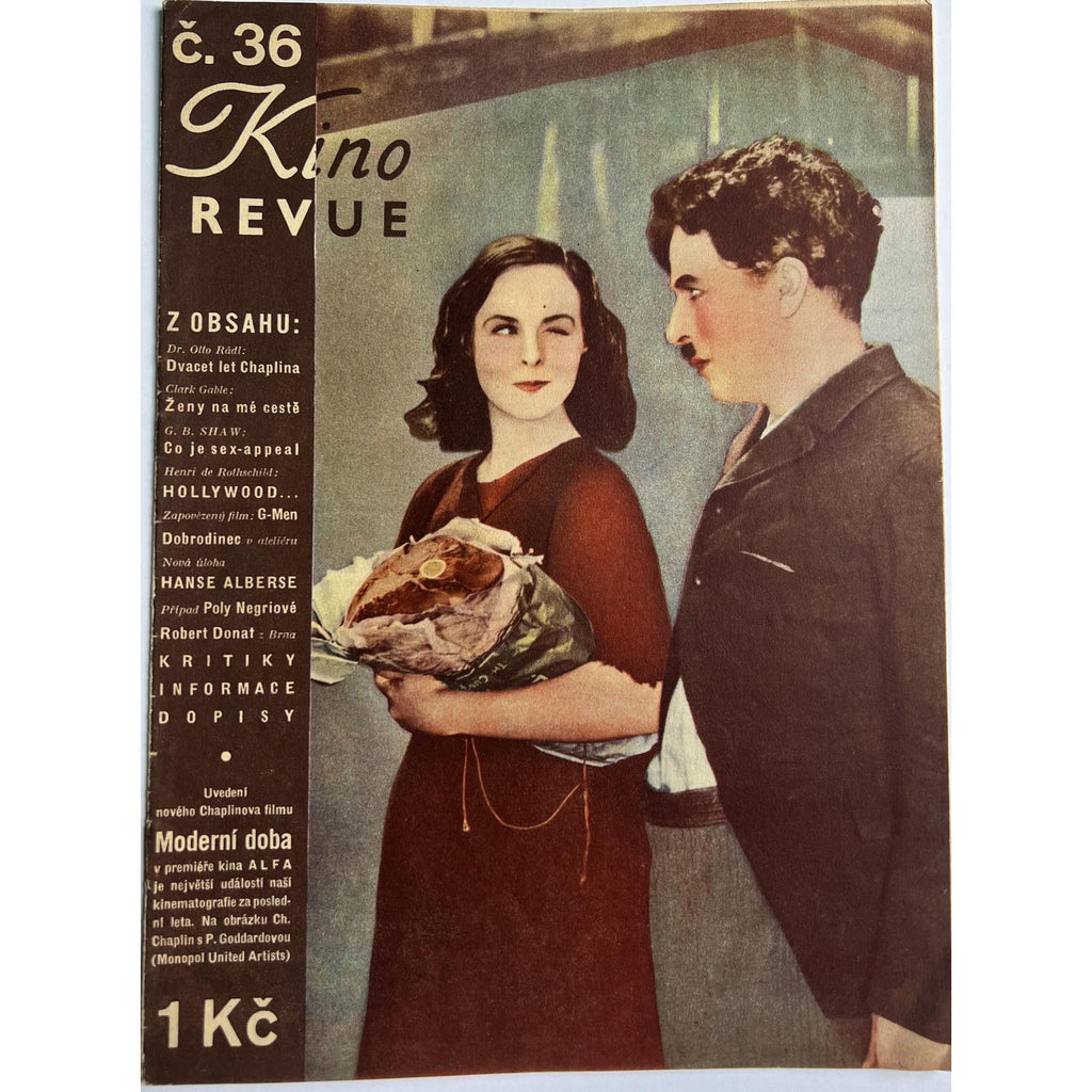 Original Rare 1936 Czech KinoRevue Charlie Chaplin Magazine Paulette Goddard City Lights Charles Chaplin Little Tramp The Kid, Gold Rush