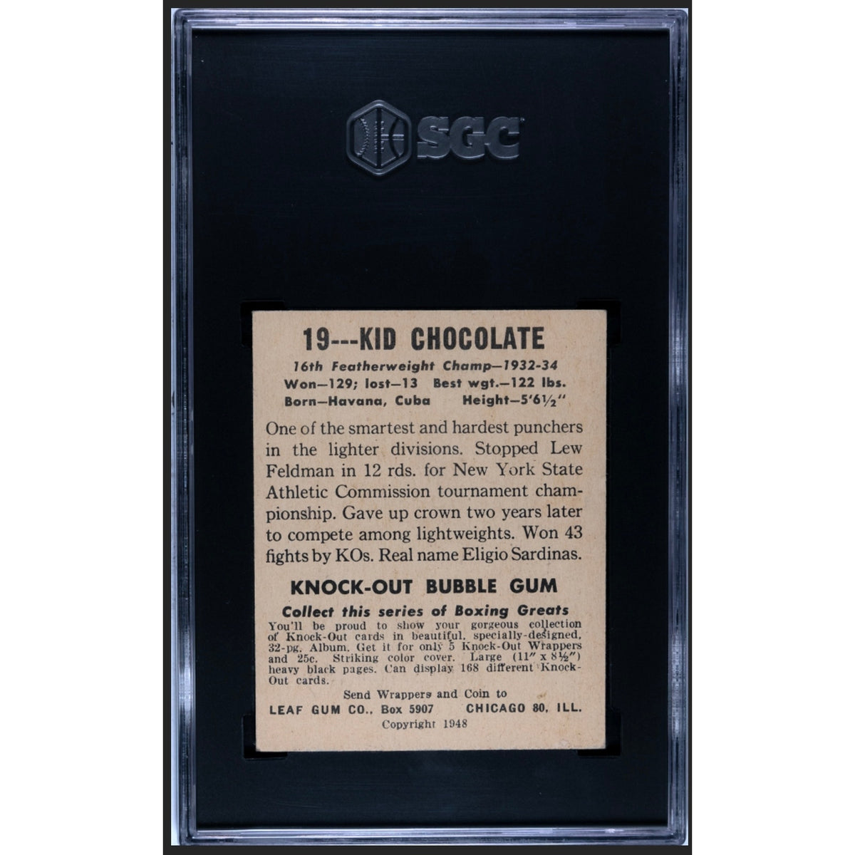 1948 Leaf Kid Chocolate SGC 4 Havana Cuba Boxing Clean Card Cuban Bon Bon, Cuban Fighter