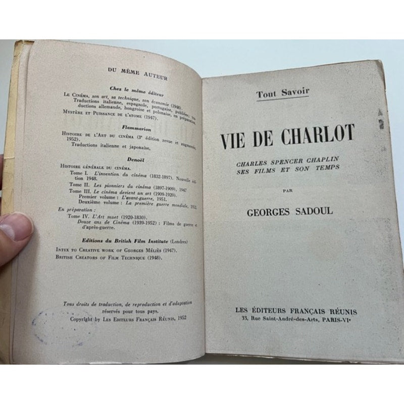 French 1952 Charlie Chaplin Book Vie De Charlot George Sadoul Charles Chaplin, City Lights, Gold Rush, The Kid