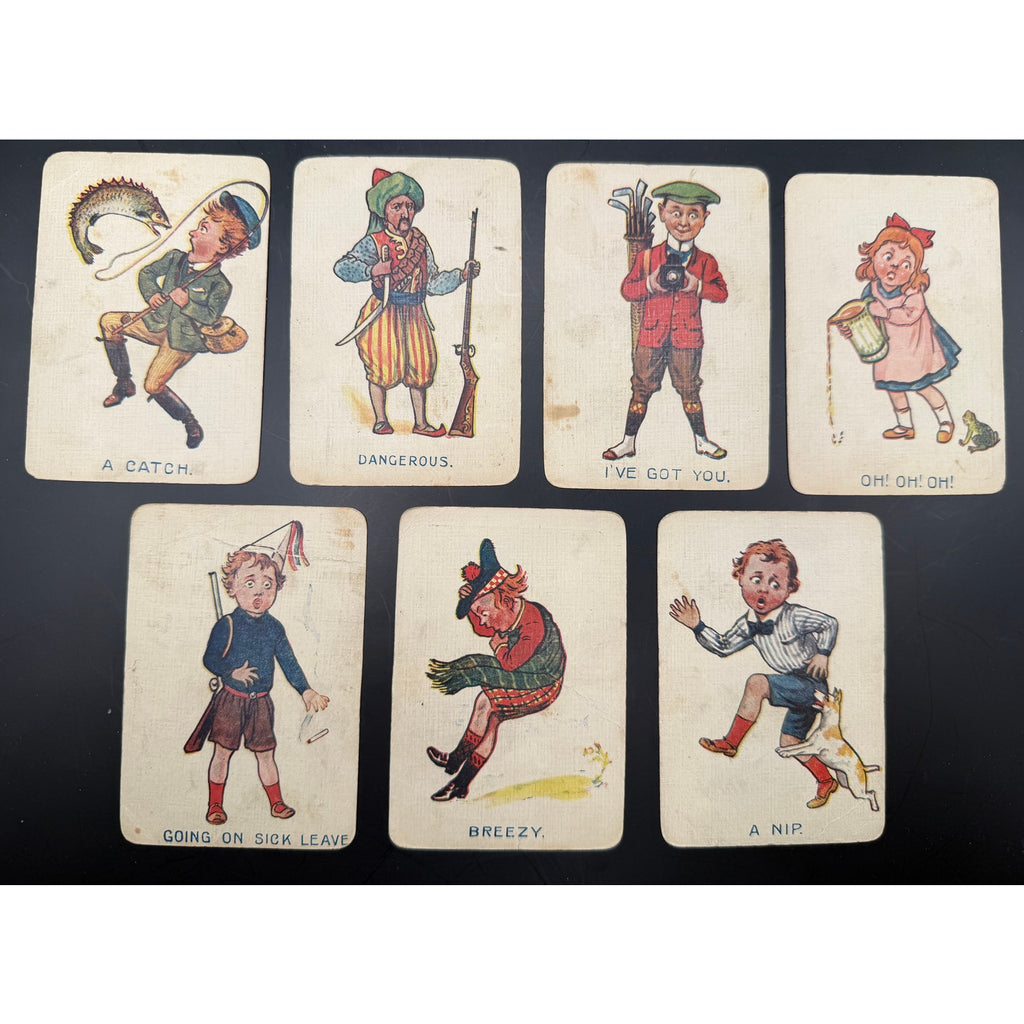 1920's-30s British Snag Cards, Fishing, Golf, Frog, Dangerous, Breezy,  A Nip, Childrens Cards, Playing Cards