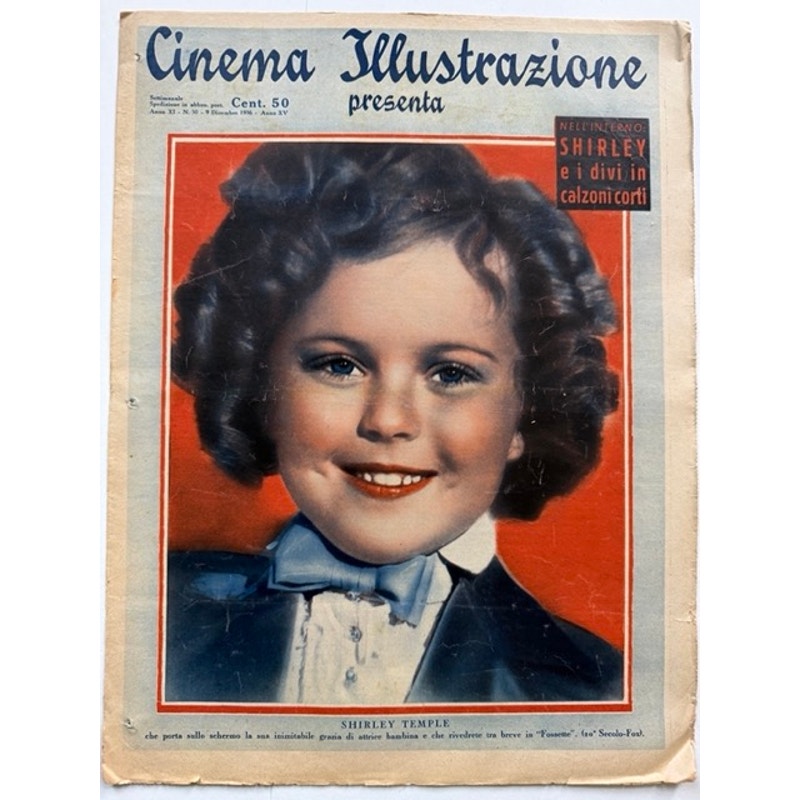 1936 Italian Shirley Temple Magazine Cinema Illustrazione, Gable, Garbo, Heidi, Little Princess, Curly Top, Little Colonel