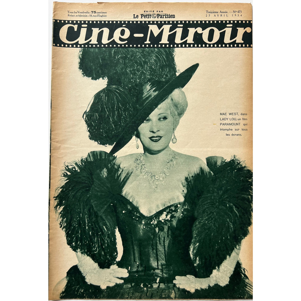 Gorgeous French Cine Miroir 1934 Mae West Magazine, My Little Chickadee, Hollywood, Klondike Annie