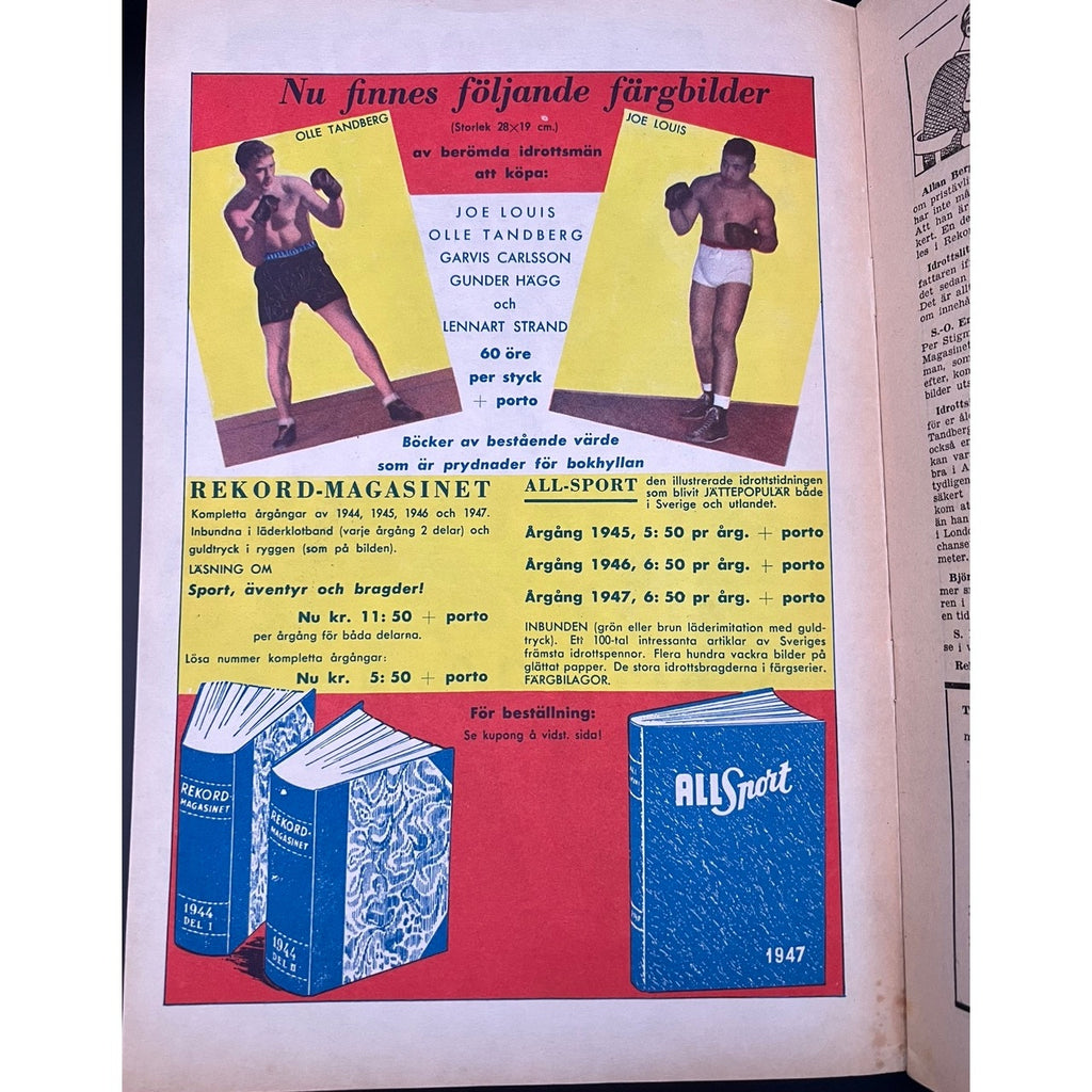RARE 1948 Swedish Rekord Journal Sugar Ray Robinson Magazine Rookie Cover Boxing