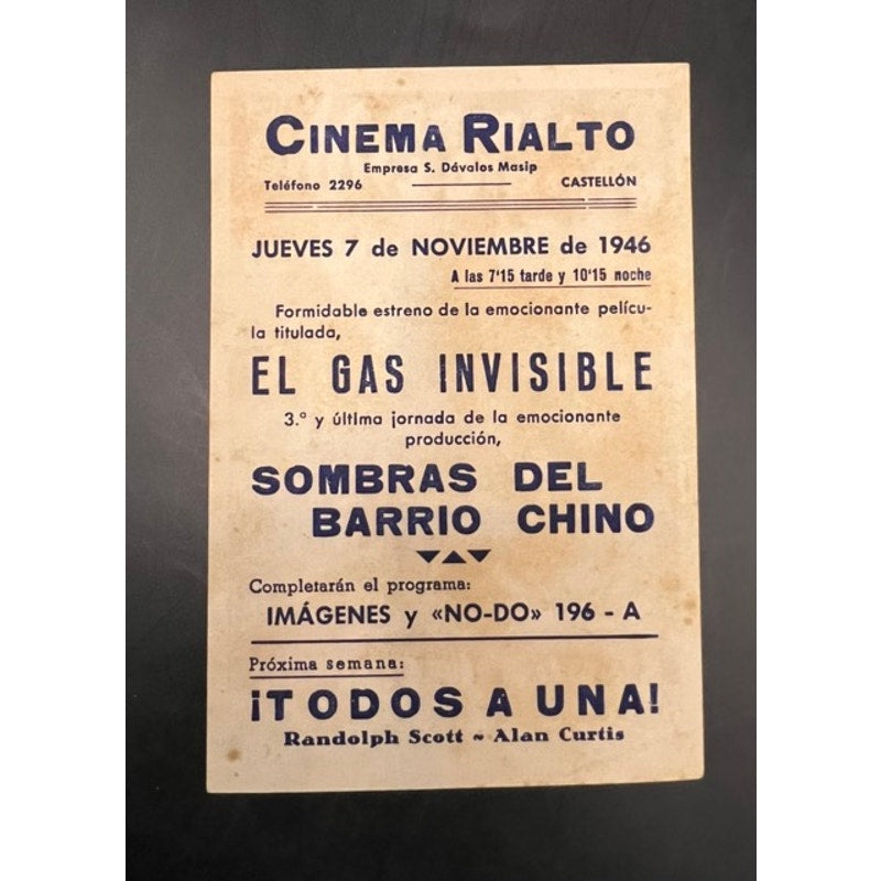 1946 Spanish Invisible Ghost Movie Herald Handbill Bela Lugosi Horror, Dracula, Ed Wood, Universal, Monster