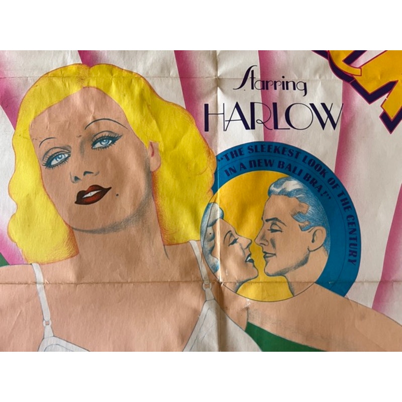 UBER RARE 1970's 1980's Bali Underwear Jean Harlow Trade Promotional Poster! Dinner at Eight, Riff Raff, Saratoga, Red Dust
