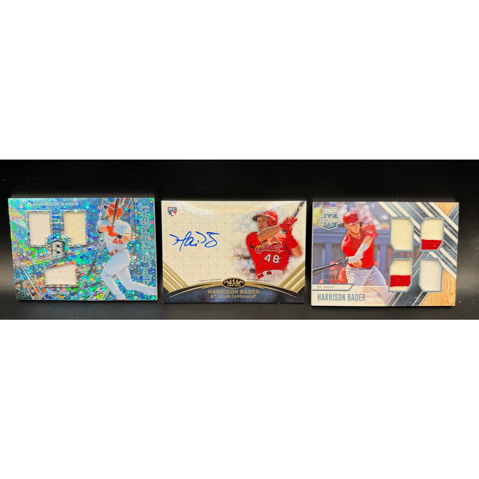 Three 2017-18 Harrison Bader Auto Rookie, RC, Relics St Louis Cardinals, San Francisco Giants