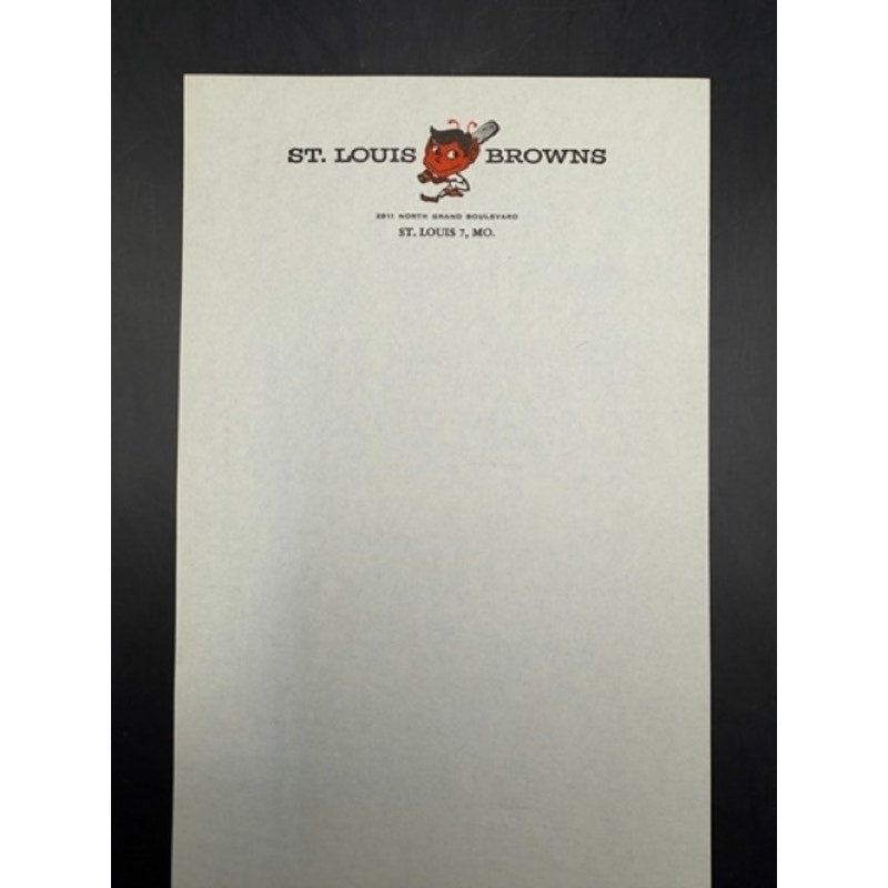 Unused 1940s-50s St. Louis Browns Stationary Brownie the Elf, MLB, Baseball, Satchel Paige, Rogers Hornsby
