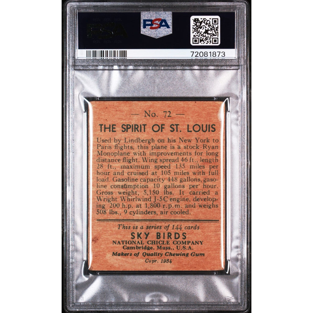 1934 National Chicle Spirit of St. Louis Charles Lindbergh PSA 2 Sky Birds Plane Aviation Lindbergh Card Lindy