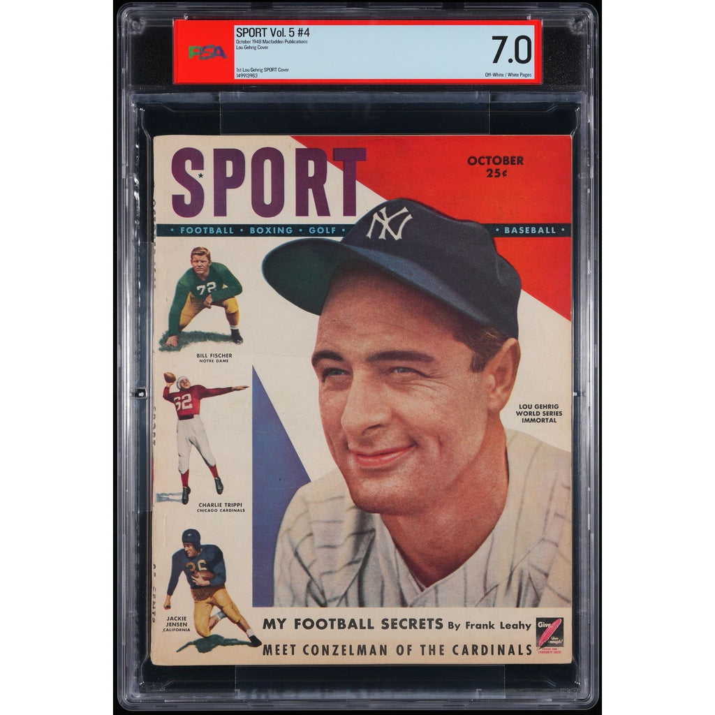 MINT 1948 Sport Lou Gehrig Magazine PSA 7 Highest Grade Vol. 5 Number 4 Iron Horse, New York Yankees, Pride of the Yankees, GOAT