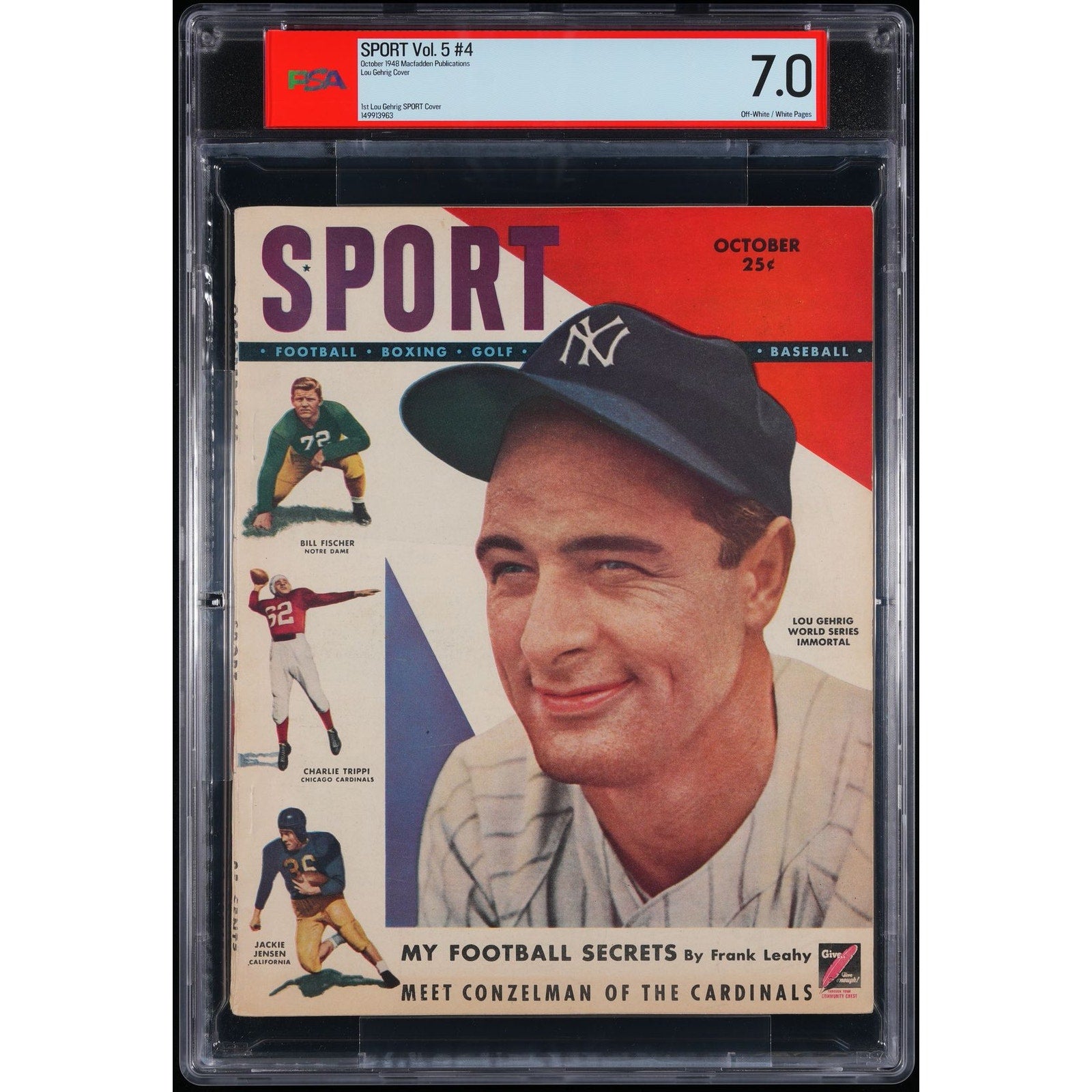 MINT 1948 Sport Lou Gehrig Magazine PSA 7 Highest Grade Vol. 5 Number 4 Iron Horse, New York Yankees, Pride of the Yankees, GOAT
