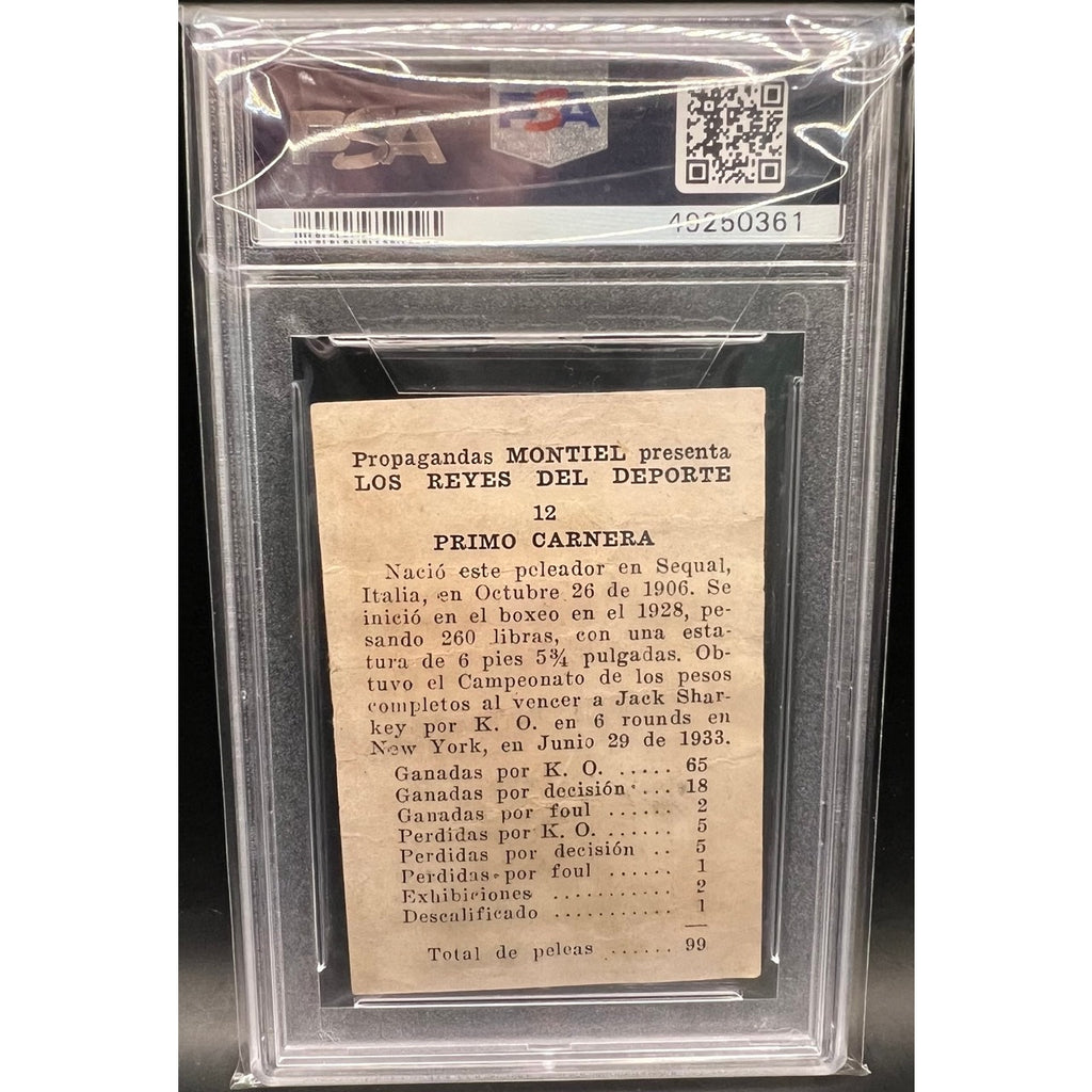 RARE 1946 Propagandas Montiel Primo Carnera PSA 1 Boxing Da Preem Heavyweight Champion Ambling Alp Gentle Giant