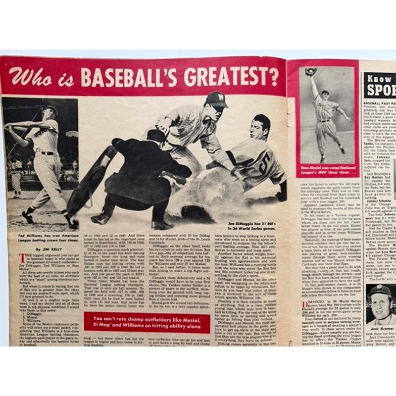 Police Gazette 1949 Stan Musial, Ted Williams, Joe DiMaggio Magazine, New York Yankees, St Louis Cardinals, Boston Red Sox, Baseball, MLB