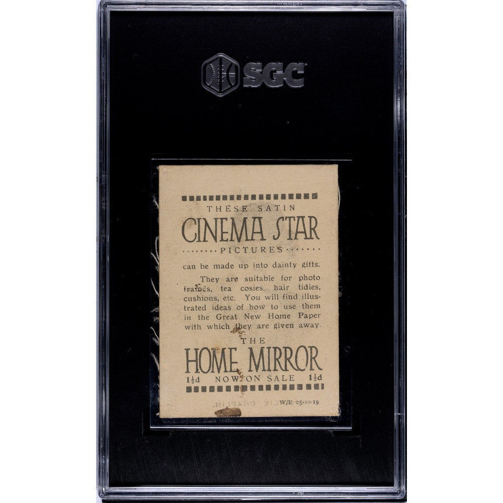 RARE 1919 Charlie Chaplin Silk Satin Card SGC Home Mirror Magazine ONLY One Graded, The Kid, Gold Rush, Modern Times, City Lights