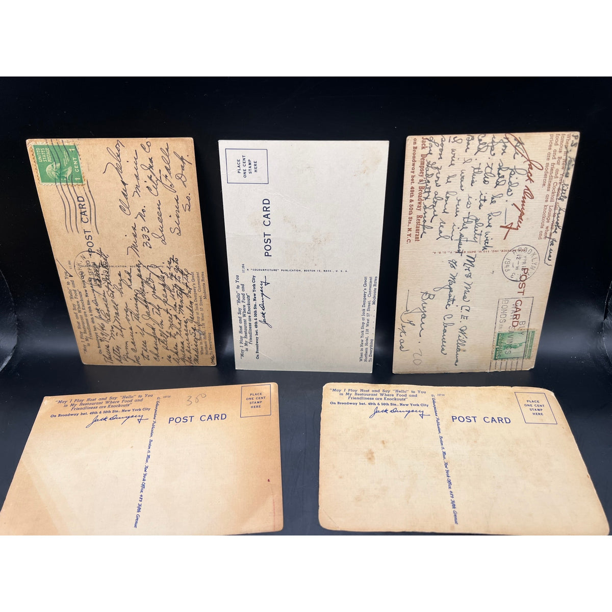 5 - 1930s Jack Dempsey Postcards Manassa Mauler Heavyweight Champ, Boxing Cards