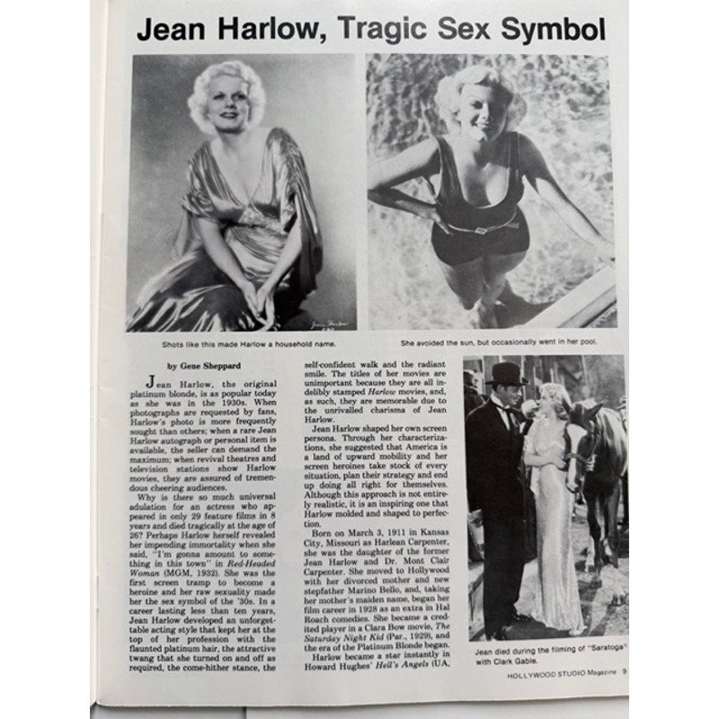 RARE 1975 Hollywood Studio Jean Harlow Magazine Universal Studios Copy, Red Dust, Public Enemy, Girl from Missouri, Dinner at Eight Saratoga