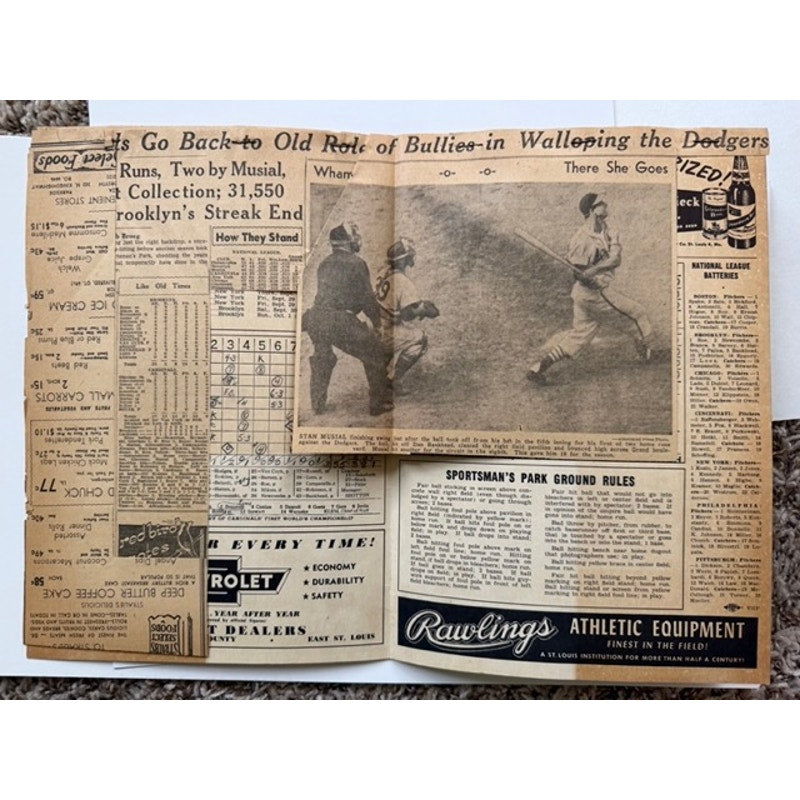 1950 St. Louis Cardinals Score Card Brooklyn Dodgers, Jackie Robinson, Stan Musial, Sportsman's Park, Roy Campanella