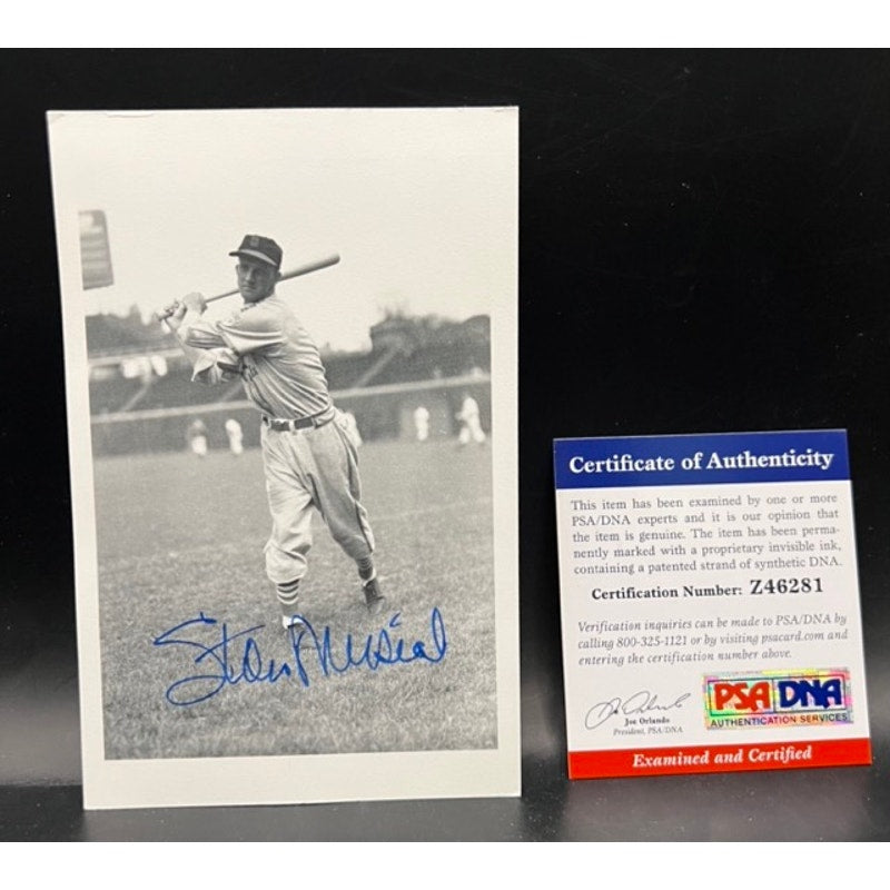 PSA 1940s Stan Musial Autographed Post Card Musial Rookie Stan the Man, St. Louis Cardinals