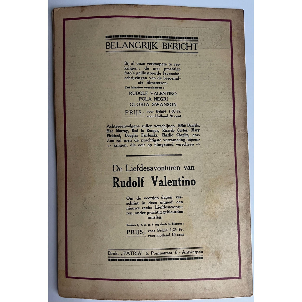 Super Rare Dutch Rudolph Valentino Magazine from October 1926 Silent Movie, Hollywoodland, Sheik, Latin Lover, Hollywood, Great Lover, Rudy