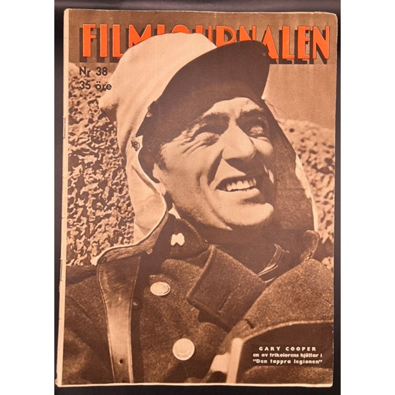 RARE 1939 Gary Cooper Magazine Film Journalen Beau Geste, Pride of the Yankees, Wings, The Virginian, Mr. Deeds, Sergent York