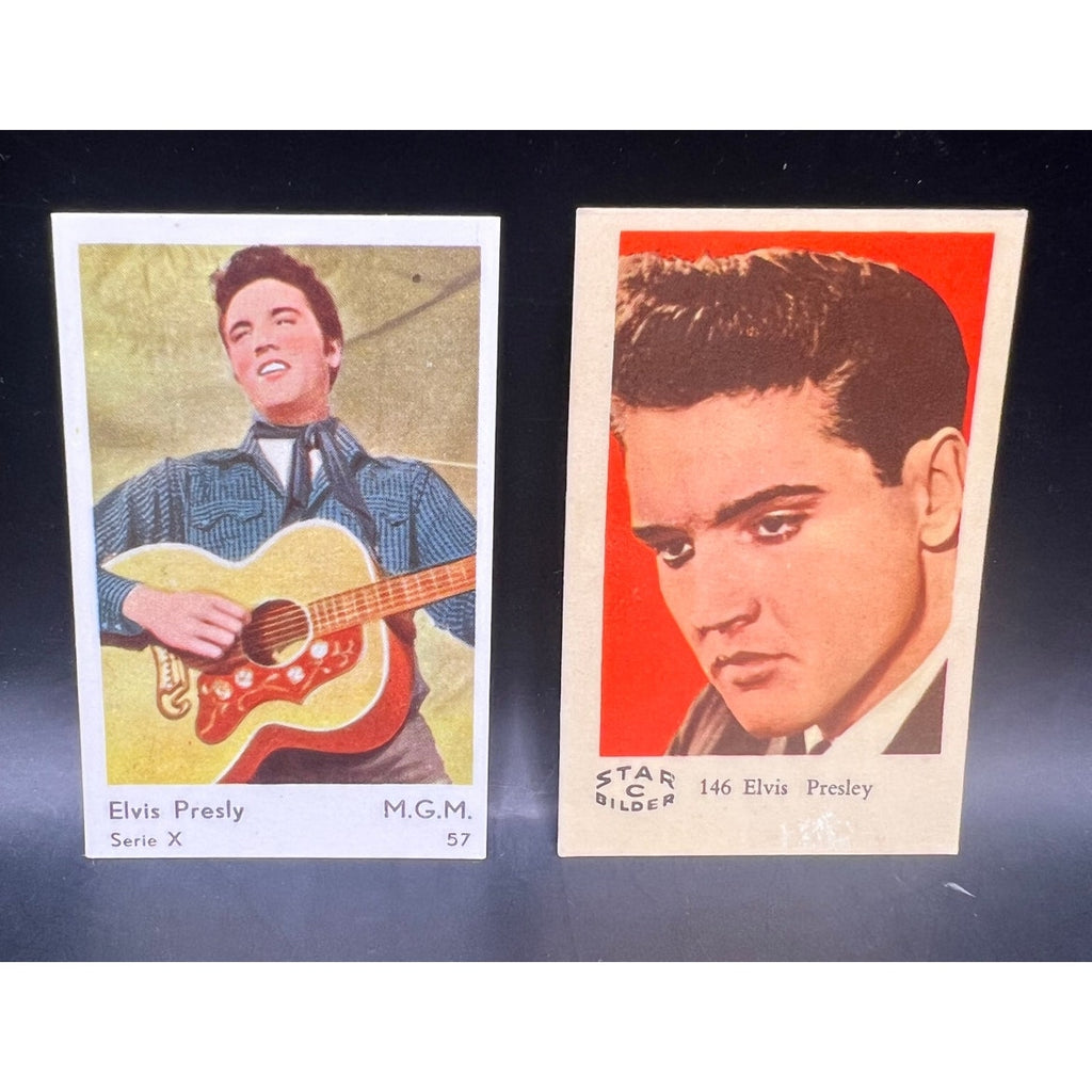 Two 1950s / 60s Dutch Gum Elvis Presley Cards, Loving You, Jailhouse Rock, King, Rockabilly, Graceland, TCB Suspicious Minds, Kentucky Rain