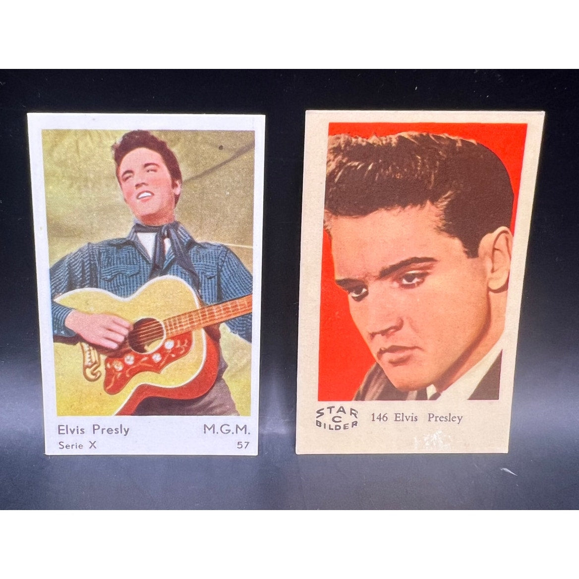 Two 1950s / 60s Dutch Gum Elvis Presley Cards, Loving You, Jailhouse Rock, King, Rockabilly, Graceland, TCB Suspicious Minds, Kentucky Rain